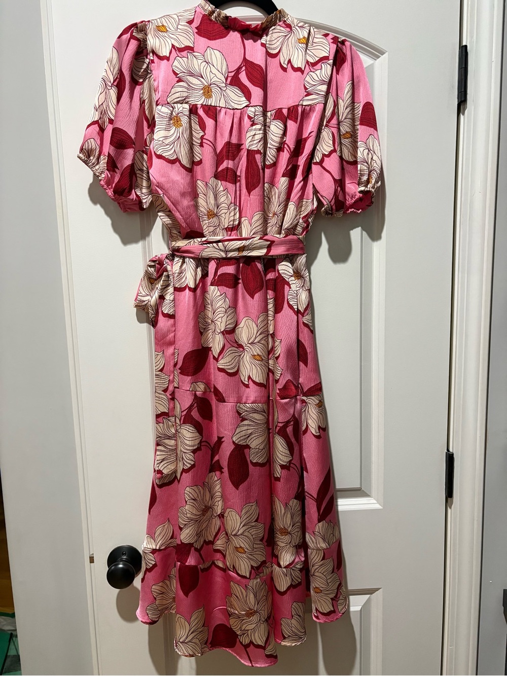 Draper James Pink Floral Wrap Midi Dress Puff Sleeve Size M - Picture 4 of 5